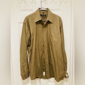 LIKE NEW Kenneth Cole New York 16 34-35 Beige Herringbone Long Sleeve Button-Up